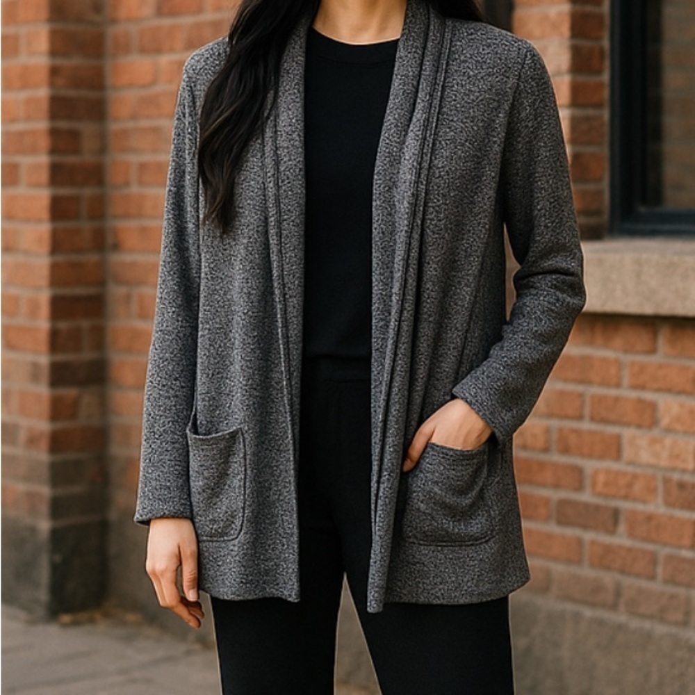 Athleta Open Front Draped Cardigan with front pockets, Womens XXS, black